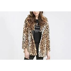 Forever 21 Faux Fur Coat Jacket Leopard Black/Brown Size M - 1 DAY SHIP OUT
